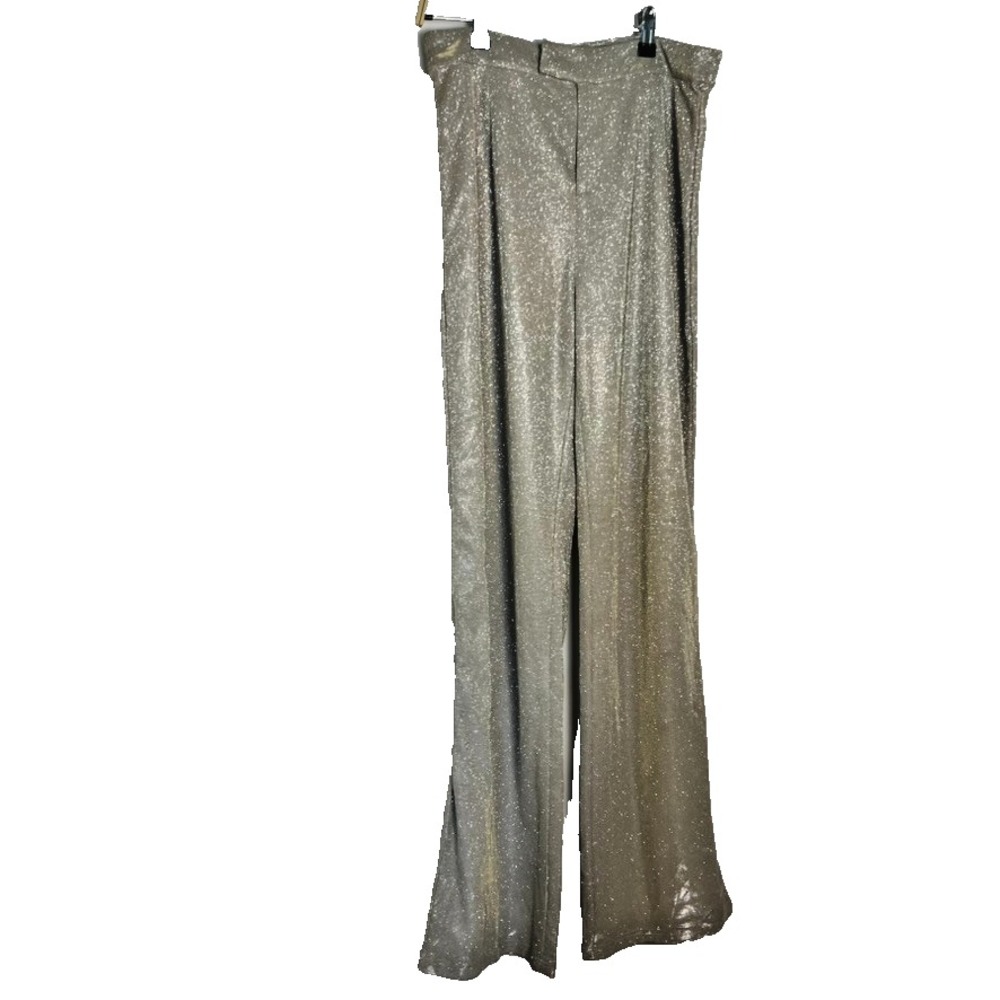 SLA The Label Silver Santorini Trousers Women's Sz M Gold Sparkly‎ Shiny Disco